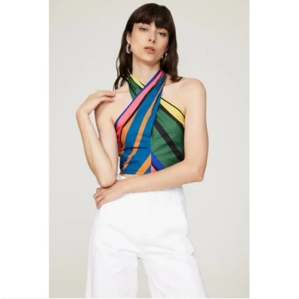 STAUD Kai Cropped Poplin Crossover Halter Top - Picture 2 of 5